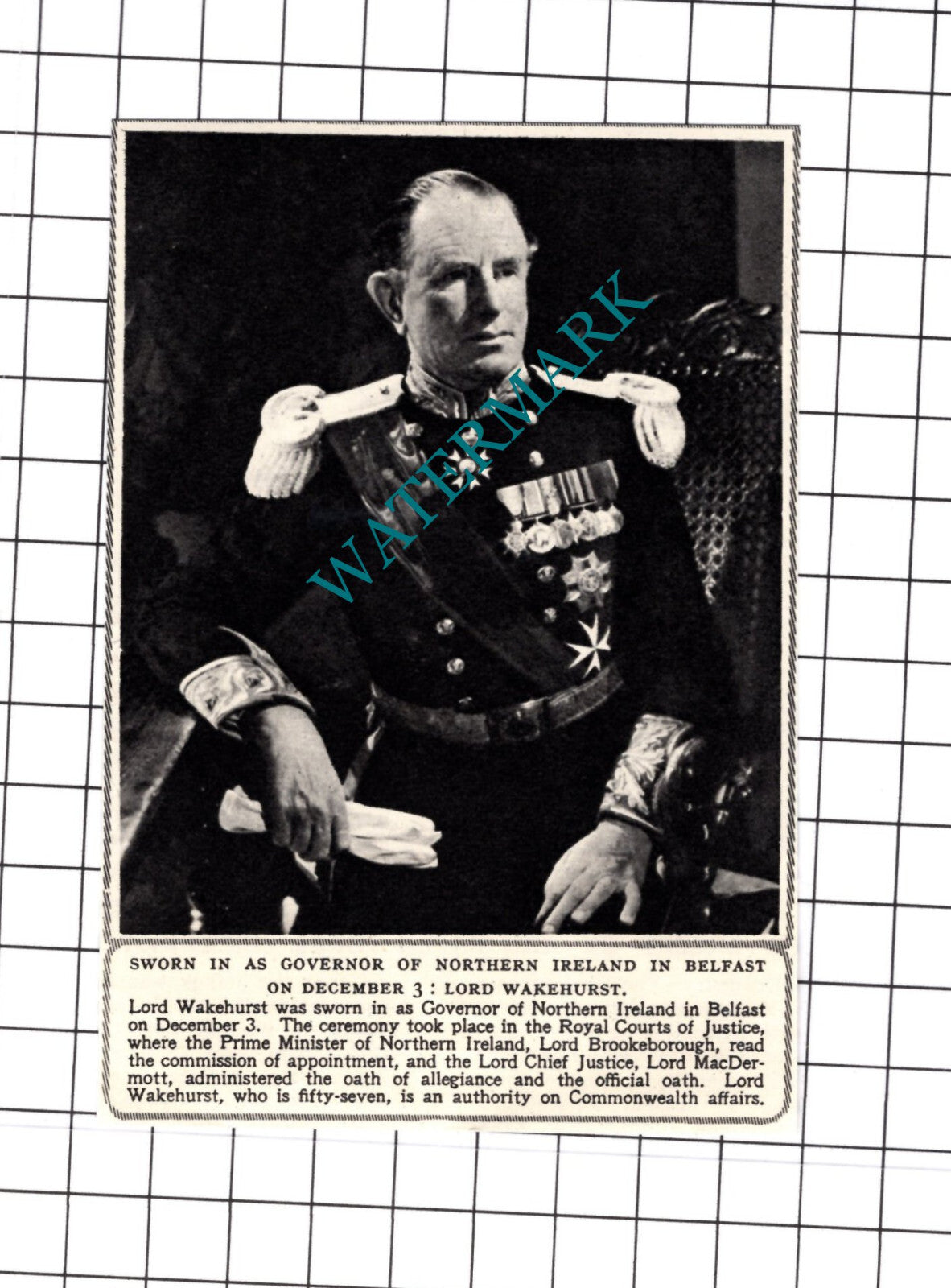 Lord Wakehurst Northern Ireland - 1952 Small Cutting