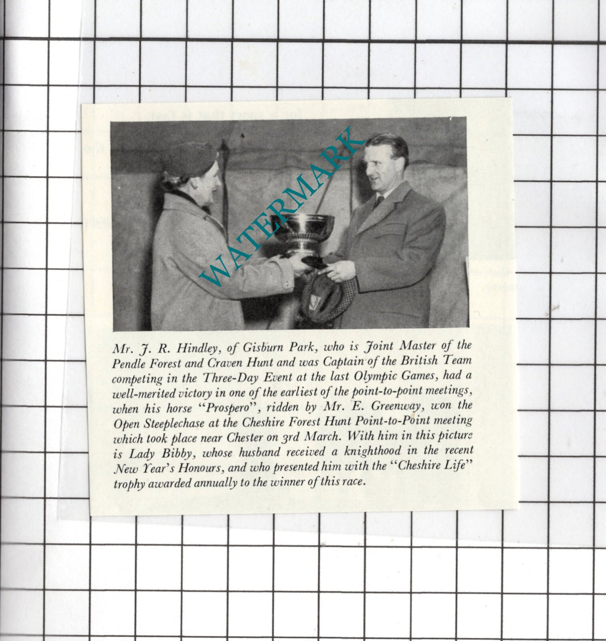 Mr J R Hindley Gisburn Park Lady Bibby - 1956 Small Clipping