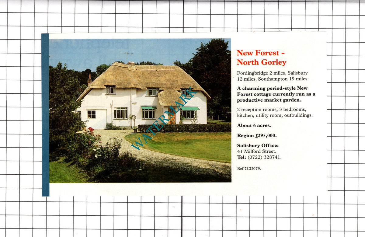 North Gorley New Forest House Sale Advert - c.1991 Cutting / Print