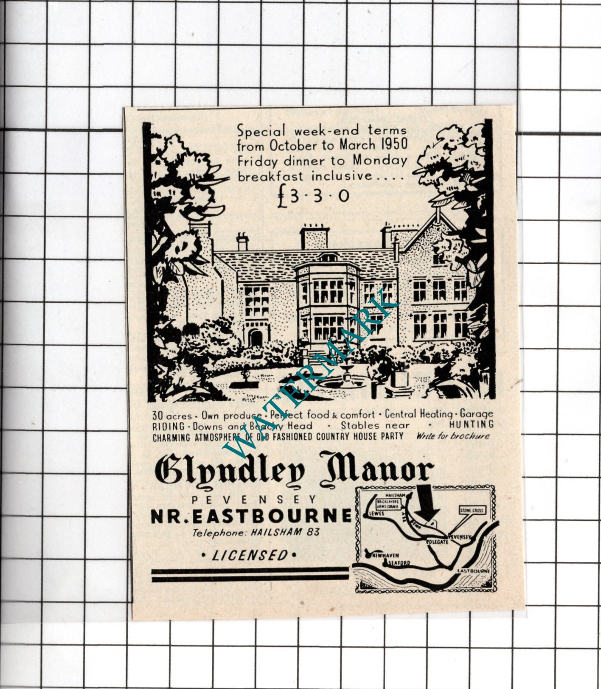 Glyndley Manor Pevensey Sussex - 1949 Small Advert