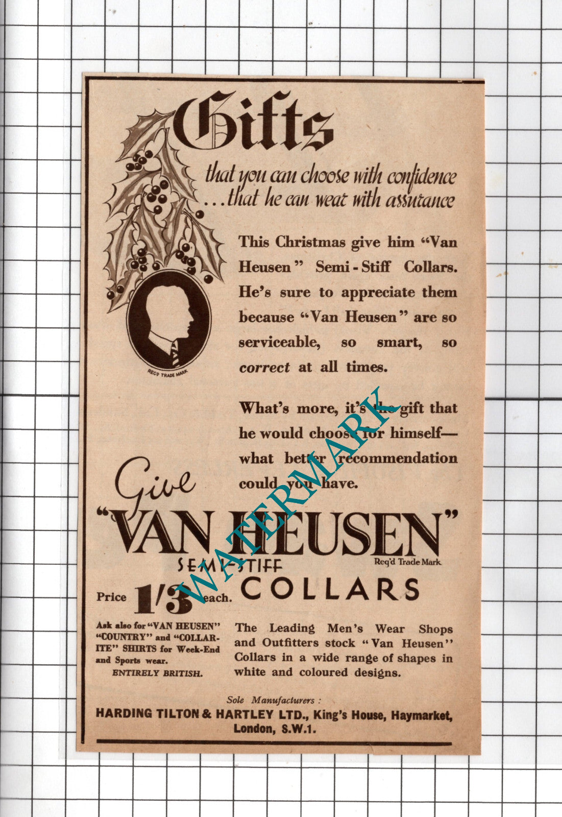 Van Heusen Collars ADVERT - 1936 Clipping / Print