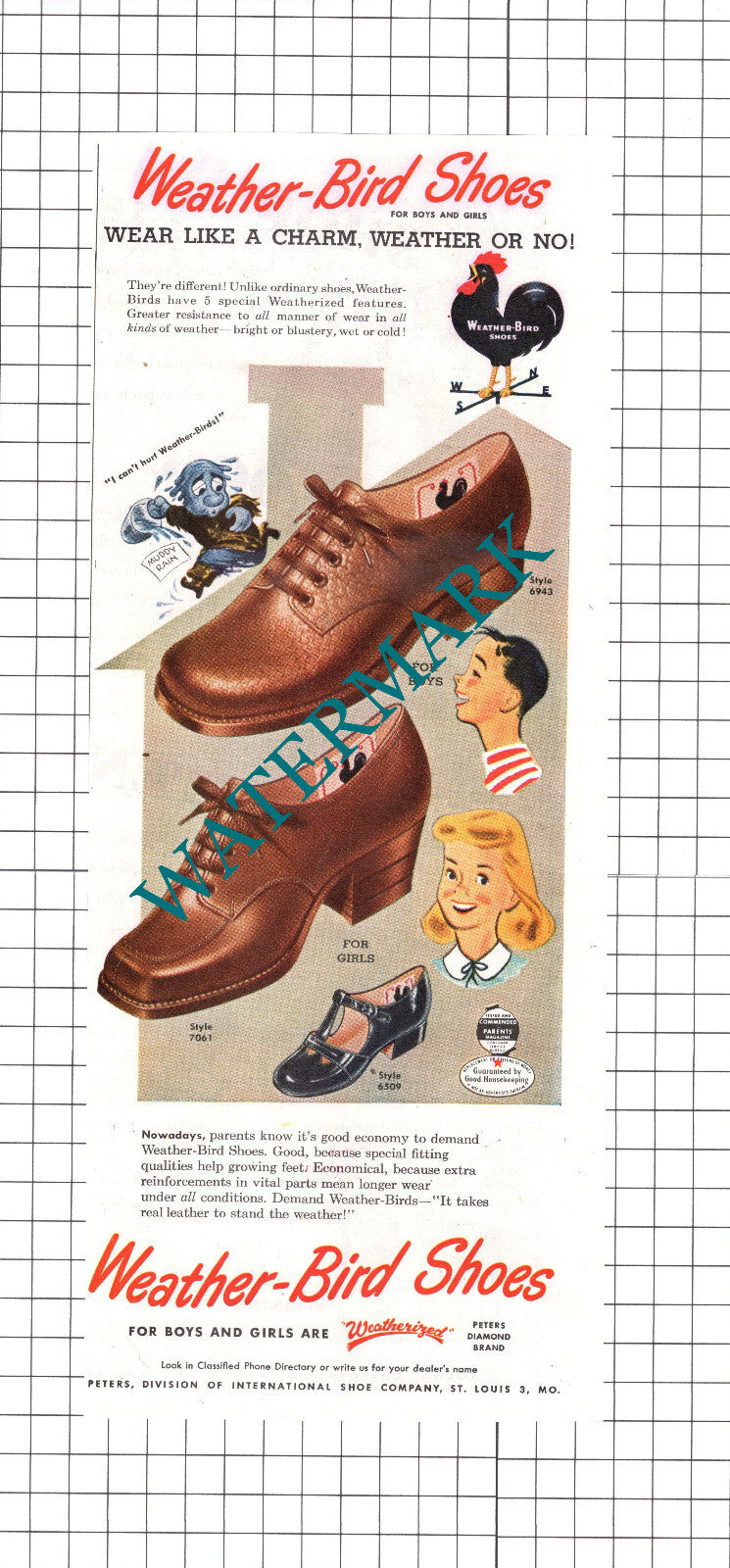 Weather-Bird Shoes Peters St Louis USA ADVERT - 1947 Clipping / Print