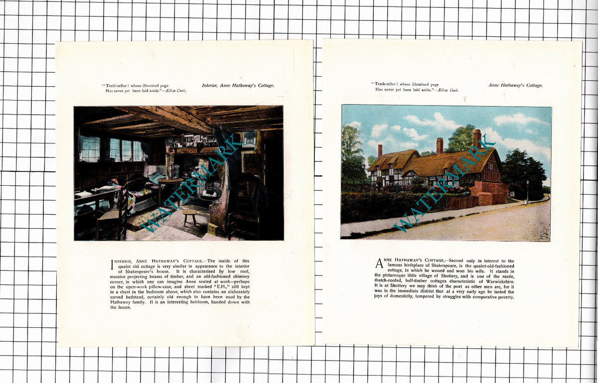 Stratford-on-Avon Warwickshire Anne Hathaway's Cottage -c.1905 Two Illustrations