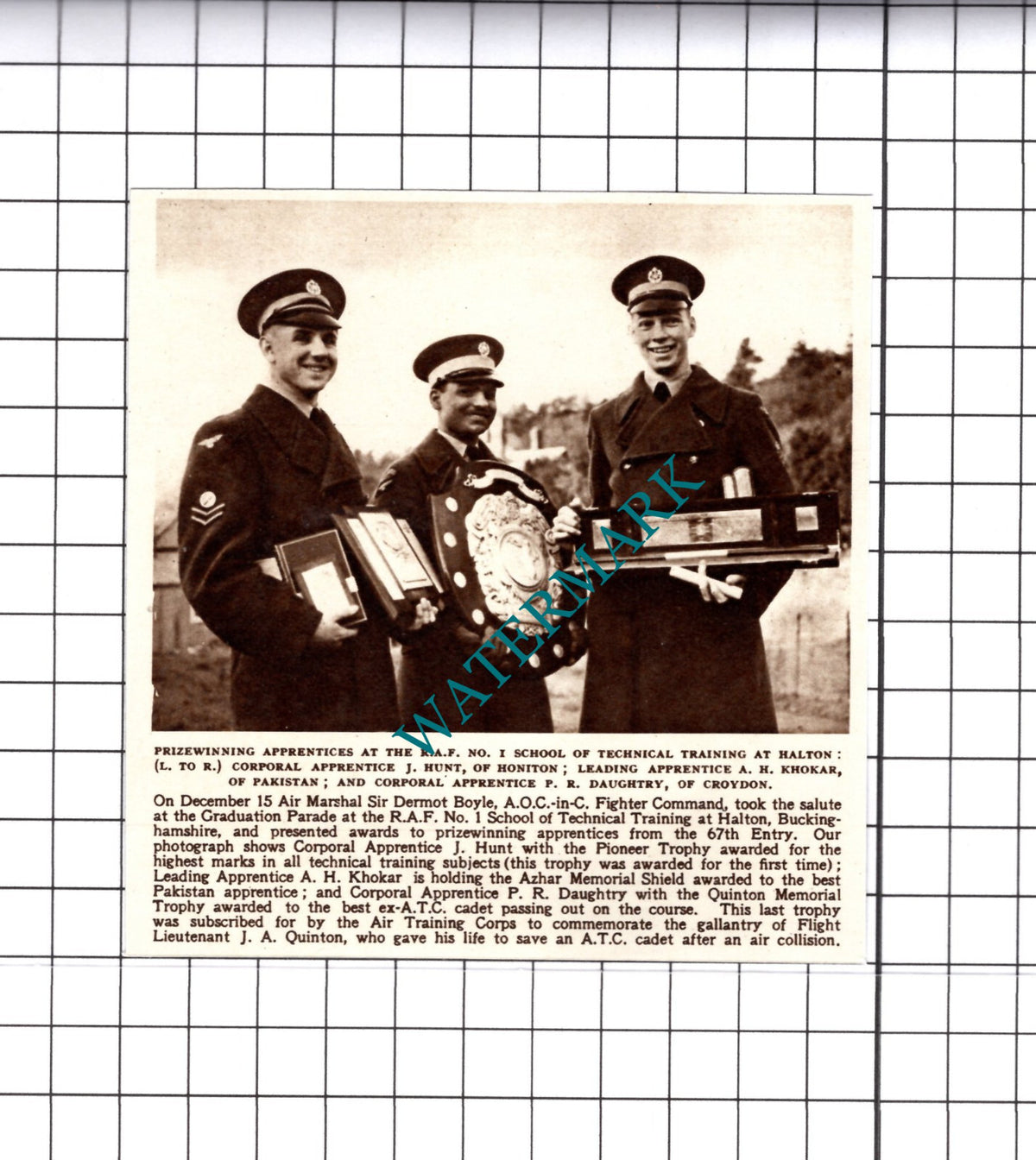 Halton RAF Apprentice Daughtry Croydon Hunt Honiton Khokar- 1953 Small Cutting