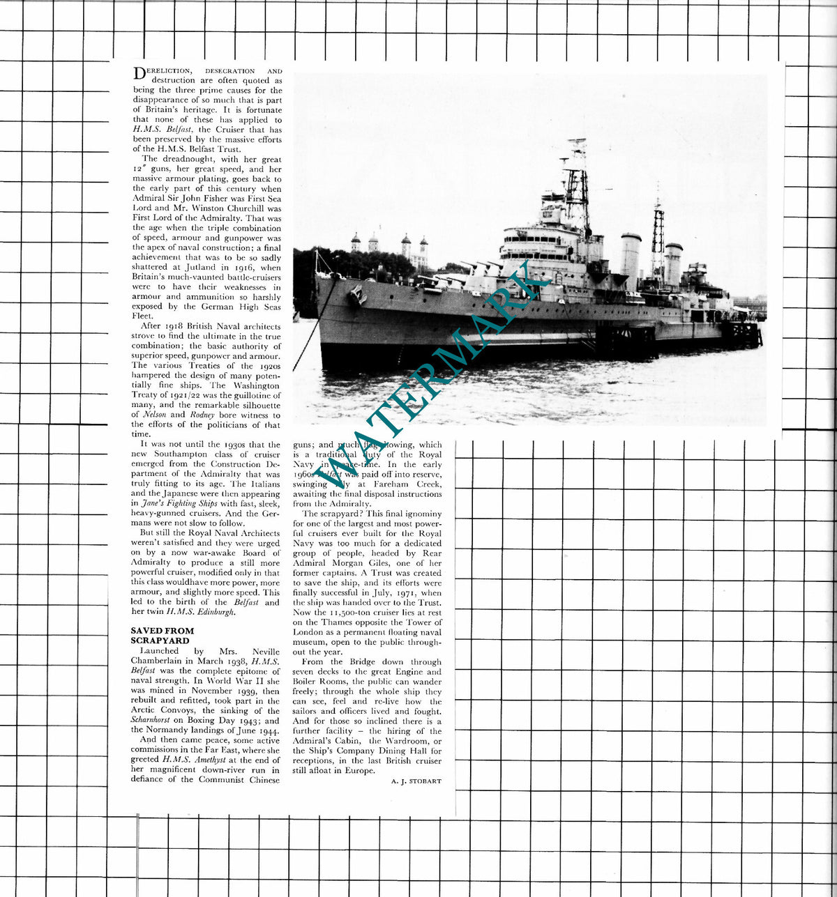 HMS Belfast Ship - 1976 Clipping / Print