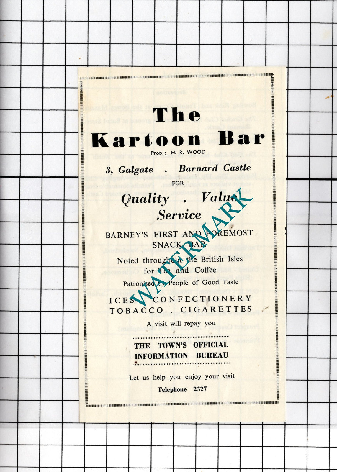 The Kartoon Bar 3 Galgate Barnard Castle H R Wood - 1969 Small Advert