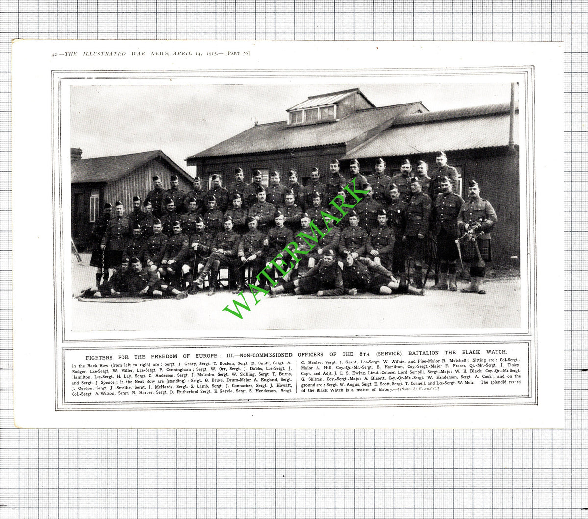 8th Battalion The Black Watch Boslem Smellie Matchett Tinley WW1 1915 Cutting