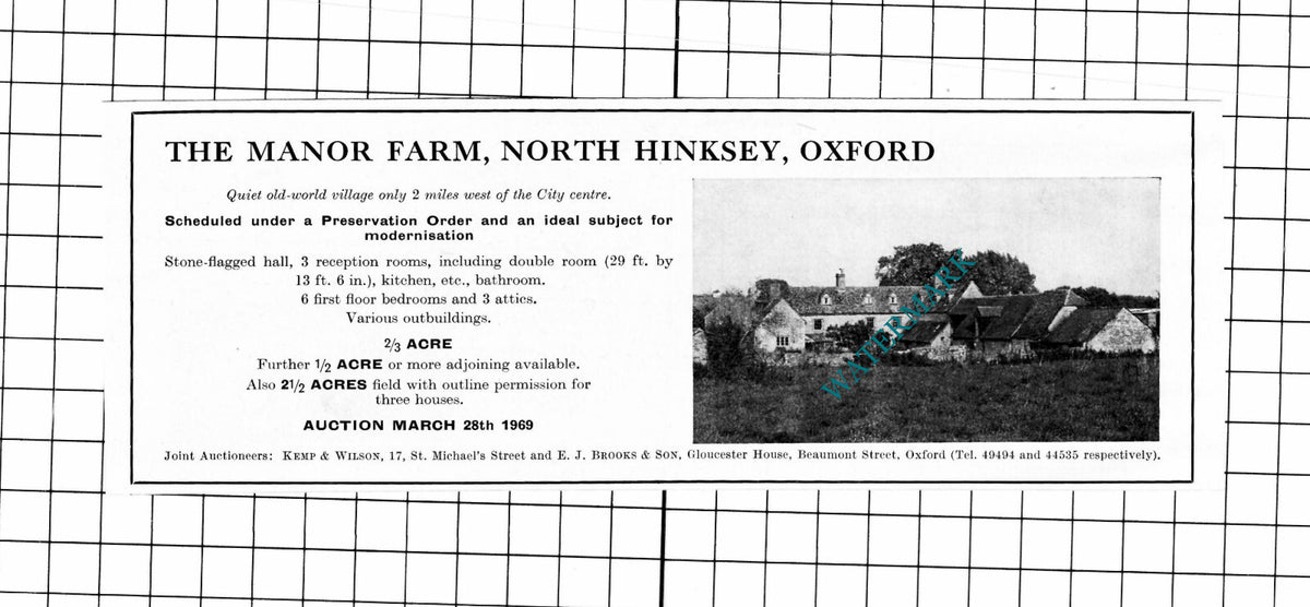 The Manor Farm North Hinksey Oxford House Sale Advert - 1969 Clipping / Print