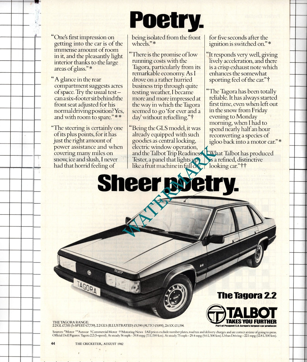 Talbot Tagora Car Advert - 1982 Advert