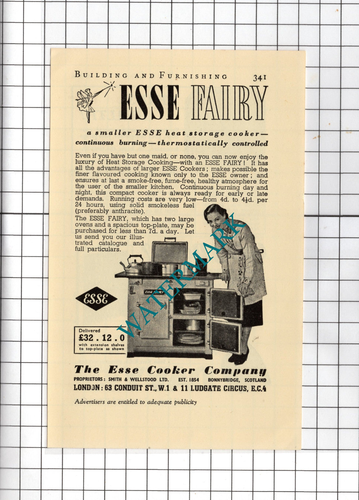 The Esse Cooker Company Smith & Wellstood Ltd Bonnybridge - 1938 Small Advert