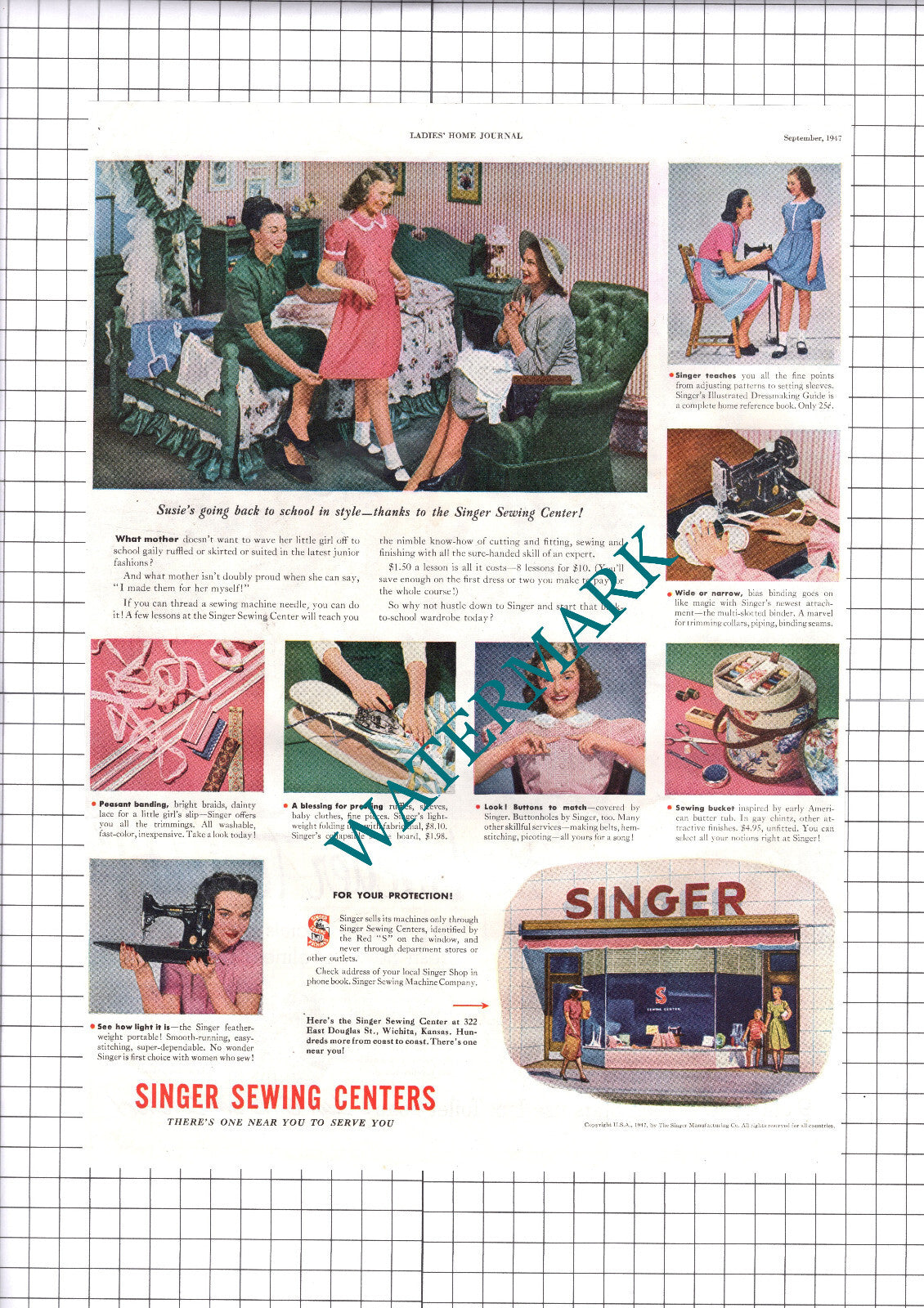 Singer Sewing Centre Wichita Kansas USA ADVERT - 1947 Clipping / Print