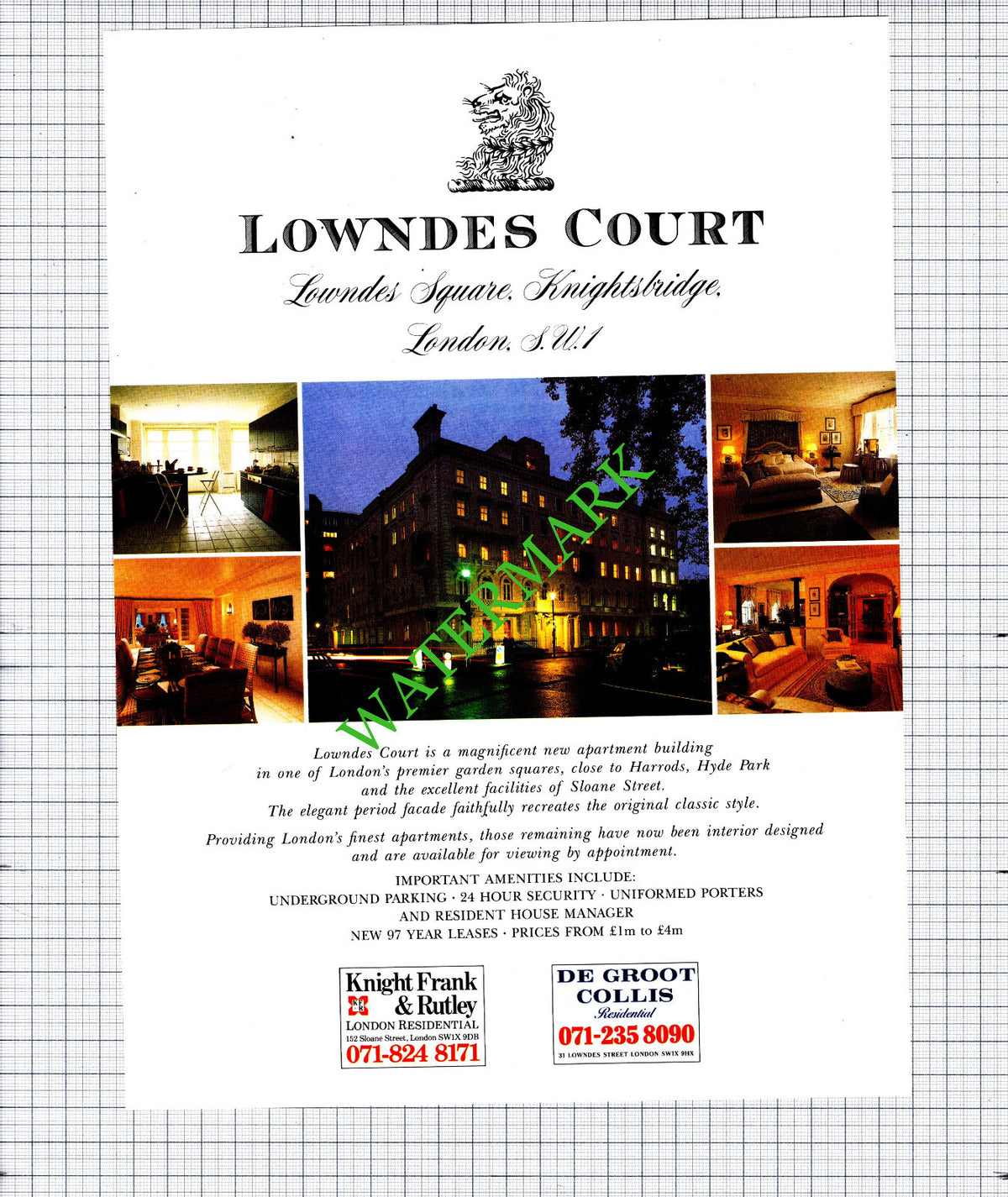Lowndes Court Lowndes Square Knightsbridge London Sale Advert - 1991 Cutting