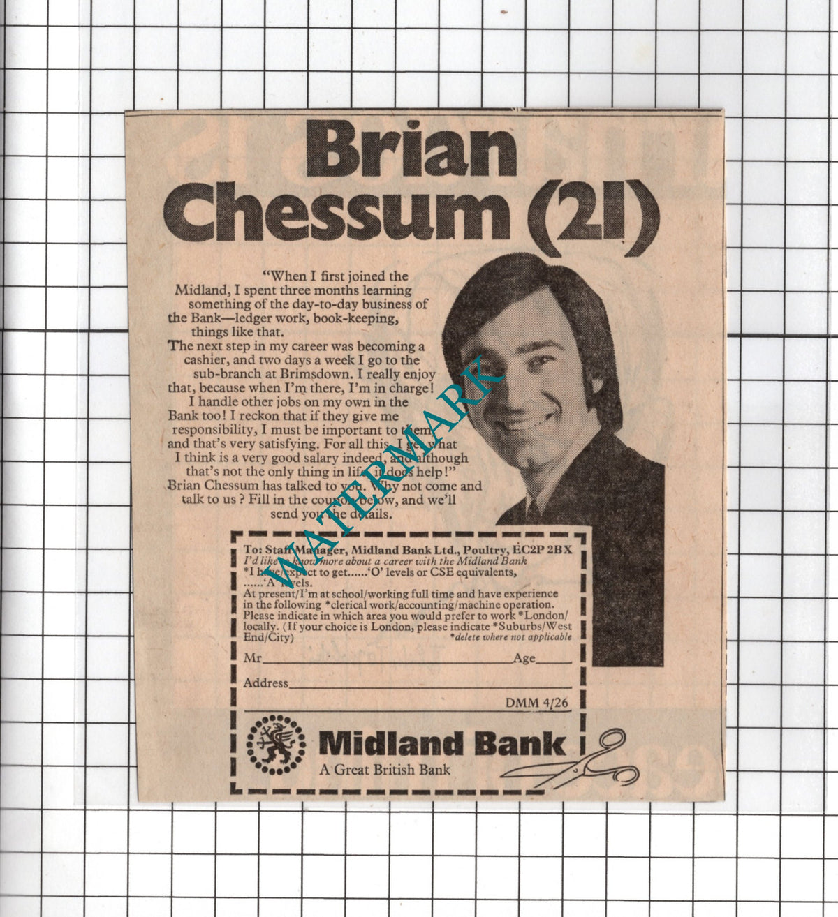 Brian Chessum Midland Bank Advert - 1971 Small Advert