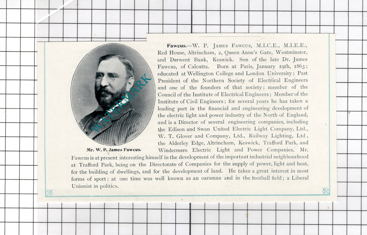 Mr W P James Fawcus Red House Altrincham Manchester - c.1900 Cutting