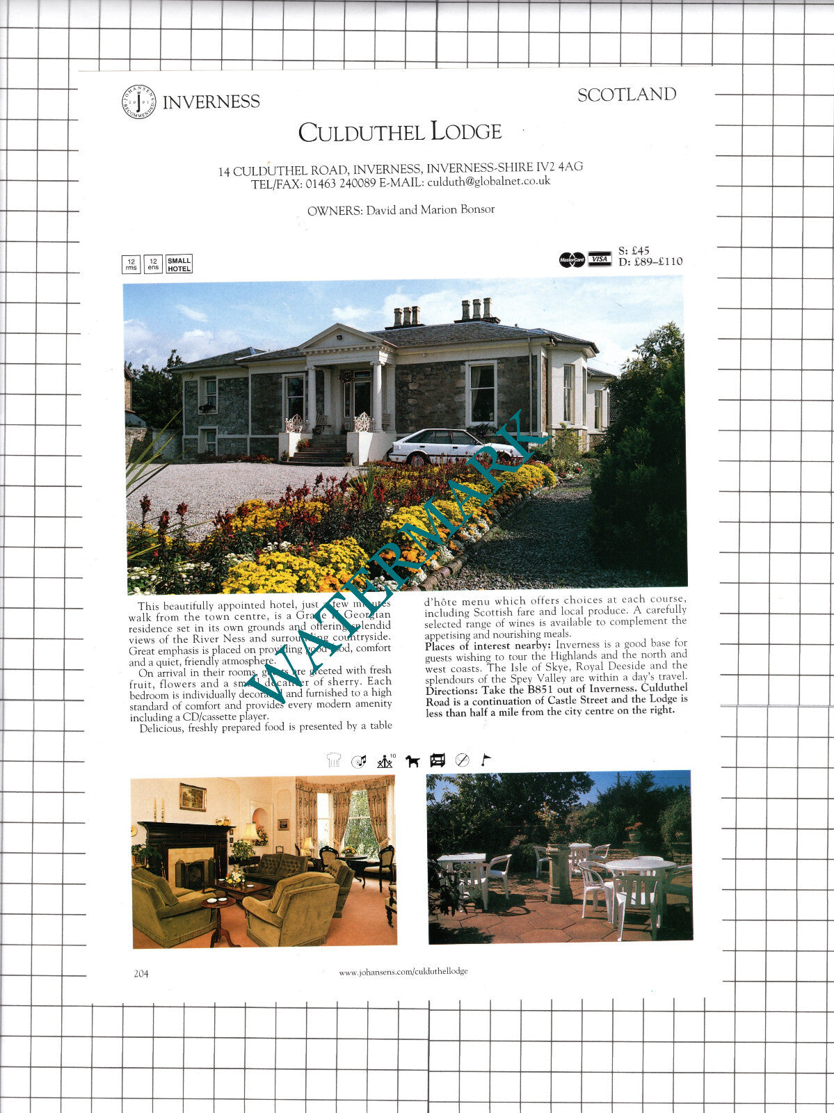 Mullardoch House Hotel Glen Cannich / Culduthel Lodge Advert- c.2001 Cutting