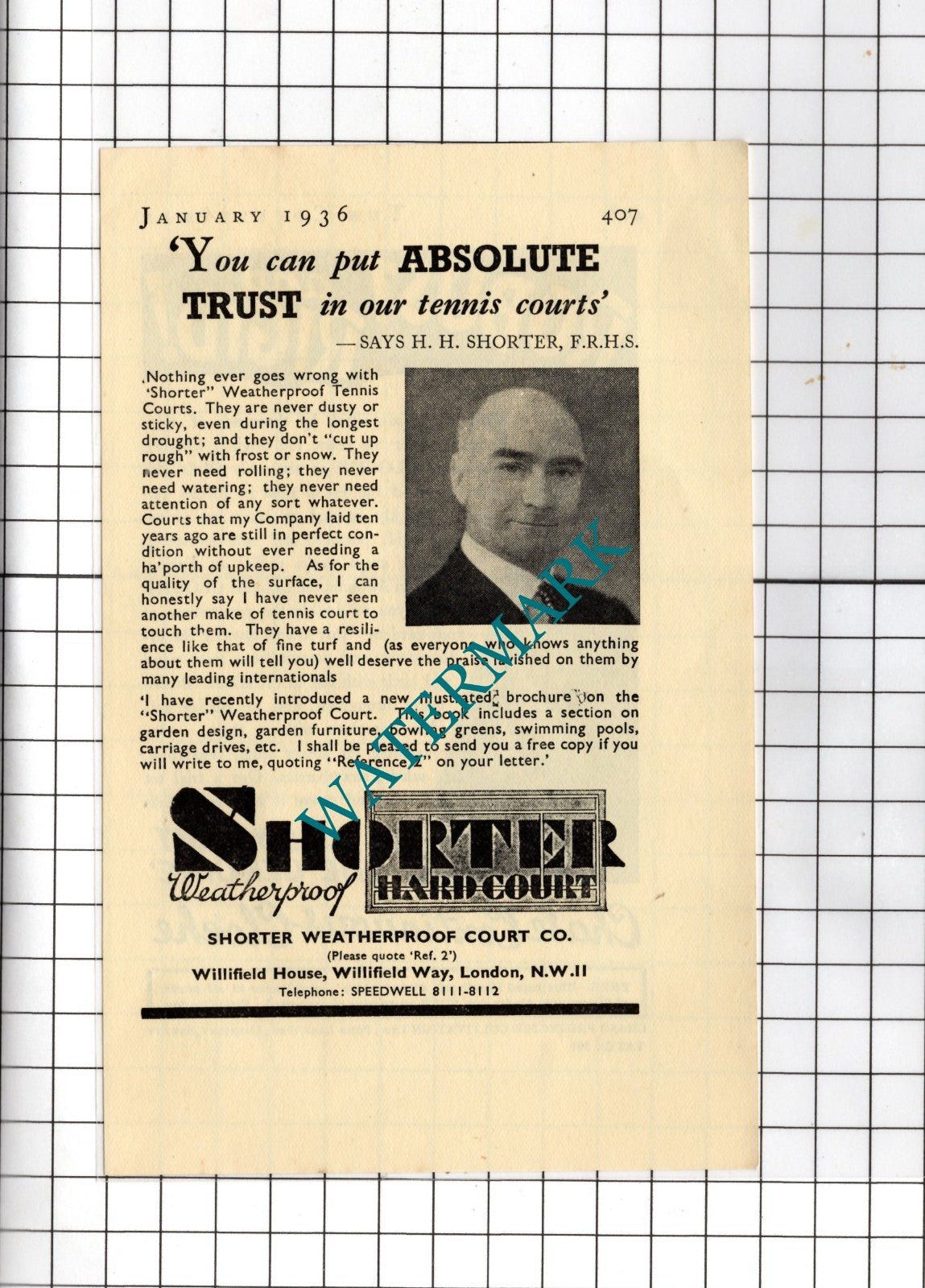 Shorter Weatherproof Court Co London HH Shorter - 1936 Small Advert