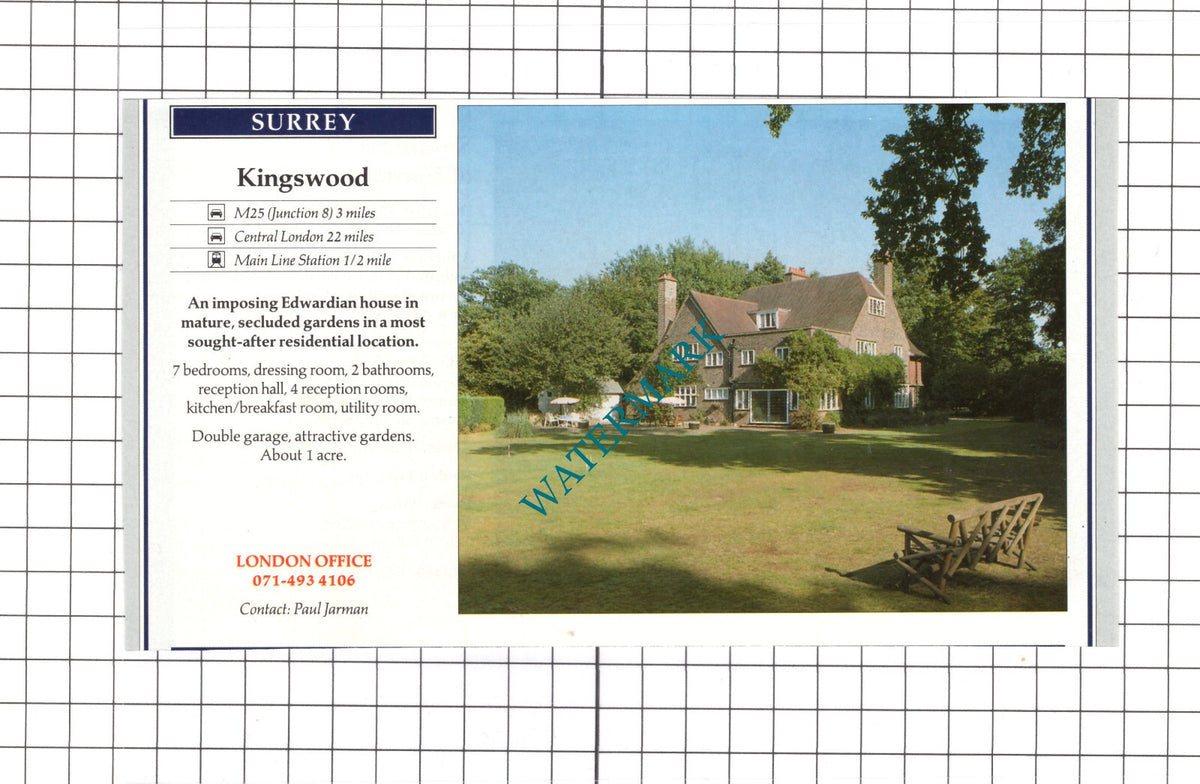 Kingswood Surrey House Sale Advert - 1991 Clipping