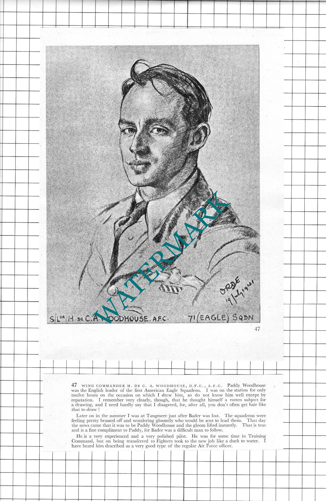 S/Ldr H De C A Paddy Woodhouse / Walter Churchill - 1942 Book Print & Short Text
