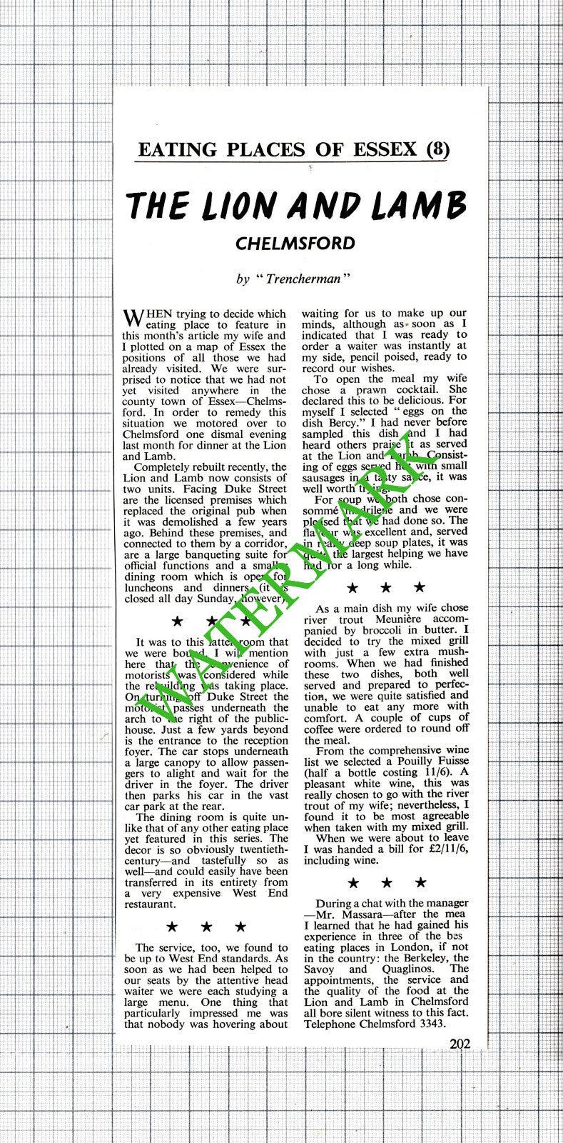 The Lion And Lamb Chelmsford Essex Mr Massara - 1964 Cutting