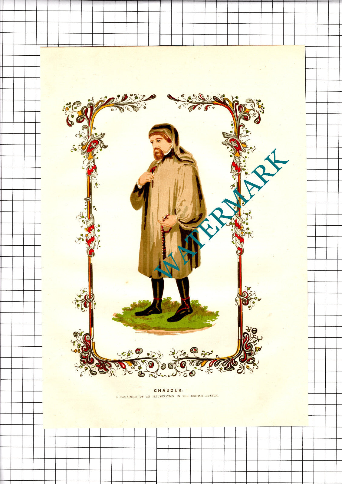 Chaucer Print - Antique c.1860s