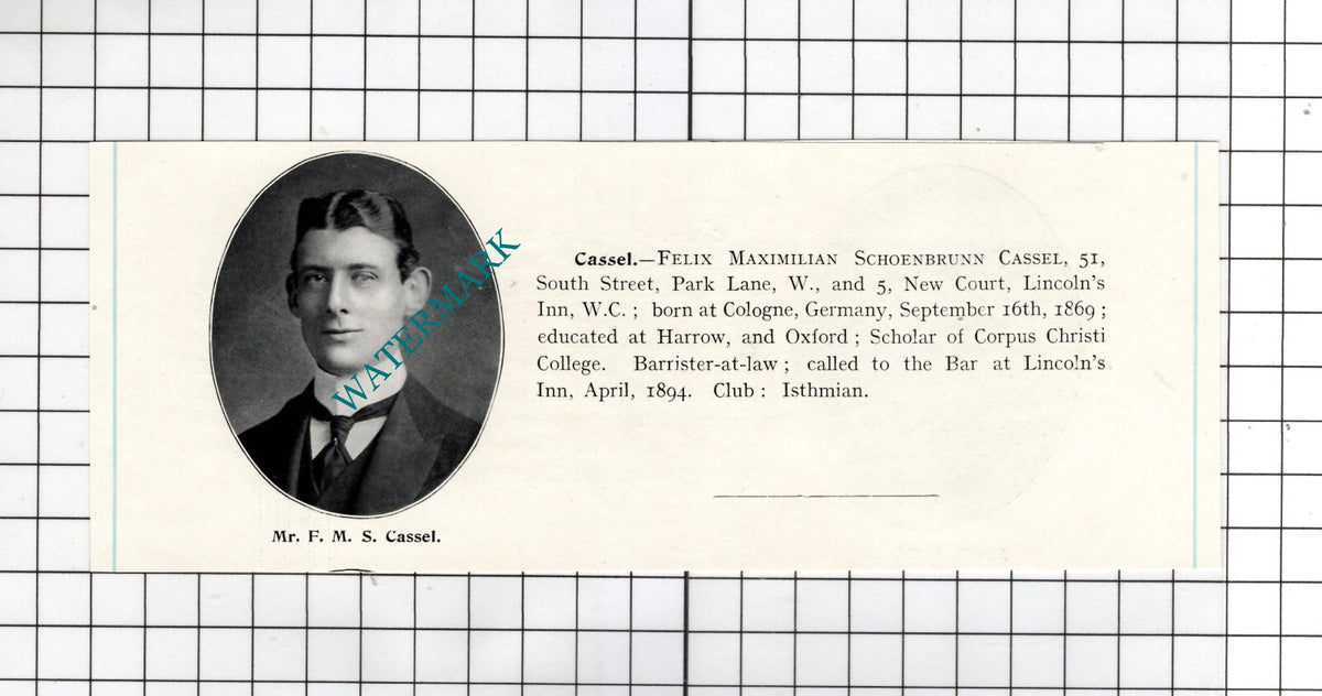 Benjamin Arthur Cohen / Felix Maximilian Schoenbrunn Cassel - c.1905 Clipping