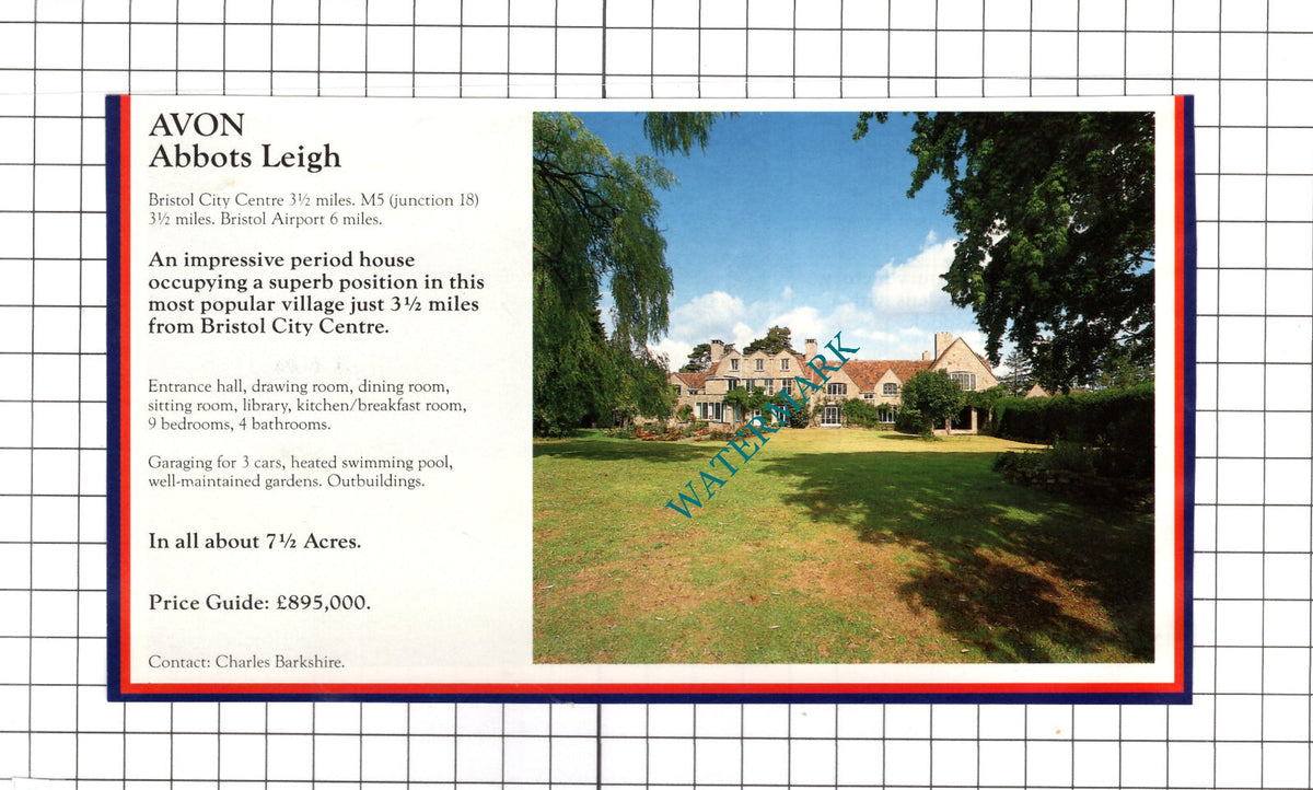 Kingston St Michael Wiltshire / Abbots Leigh Avon House Sale Advert -c.1990