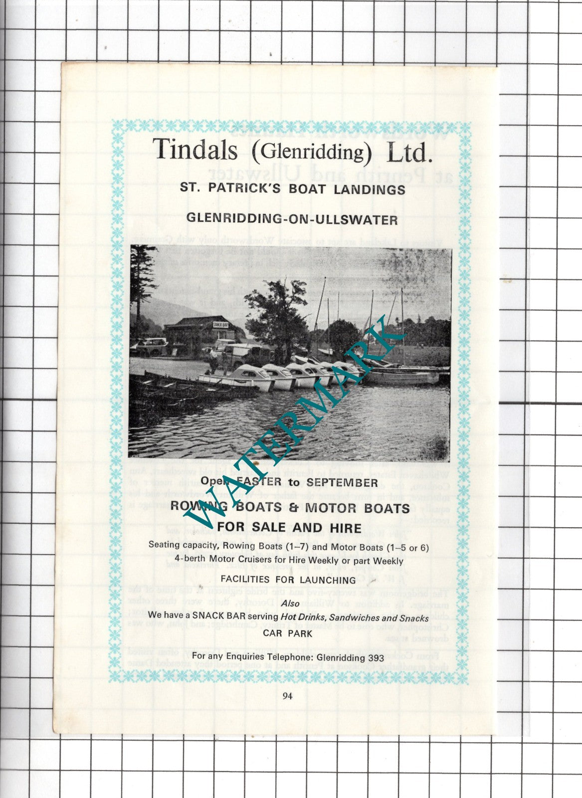 Tindals Glenridding Ltd St Patrick's Boat Landings Cumbria - c.1975 Advert