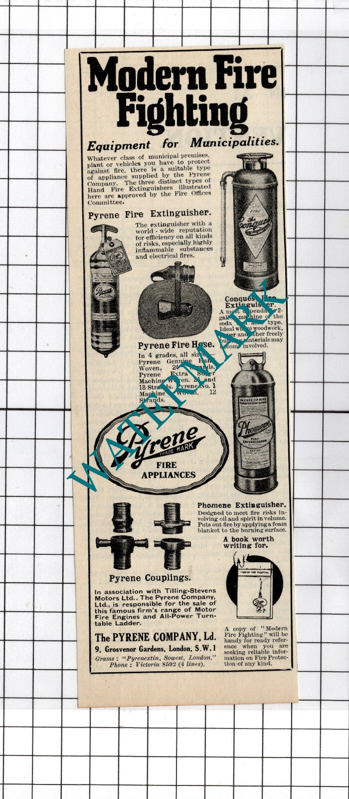 The Pyrene Company Ltd London Fire Fighting - 1927 Small Advert