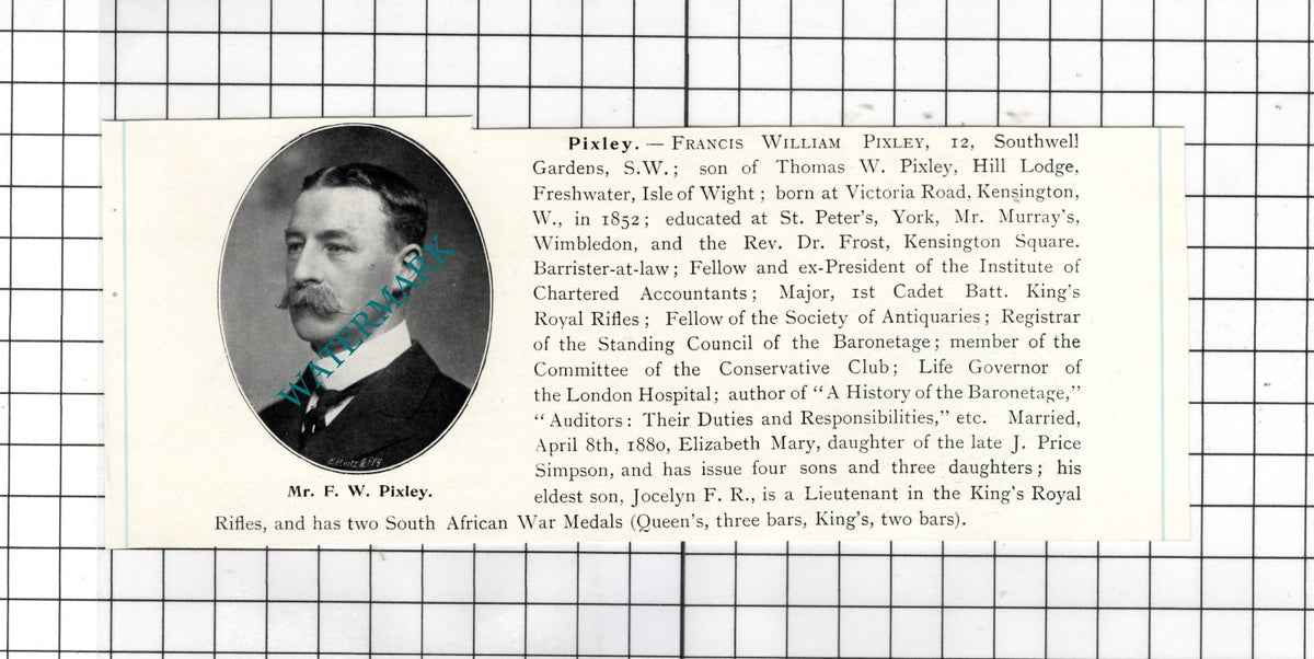 Mr Francis William Pixley - c.1905 Clipping