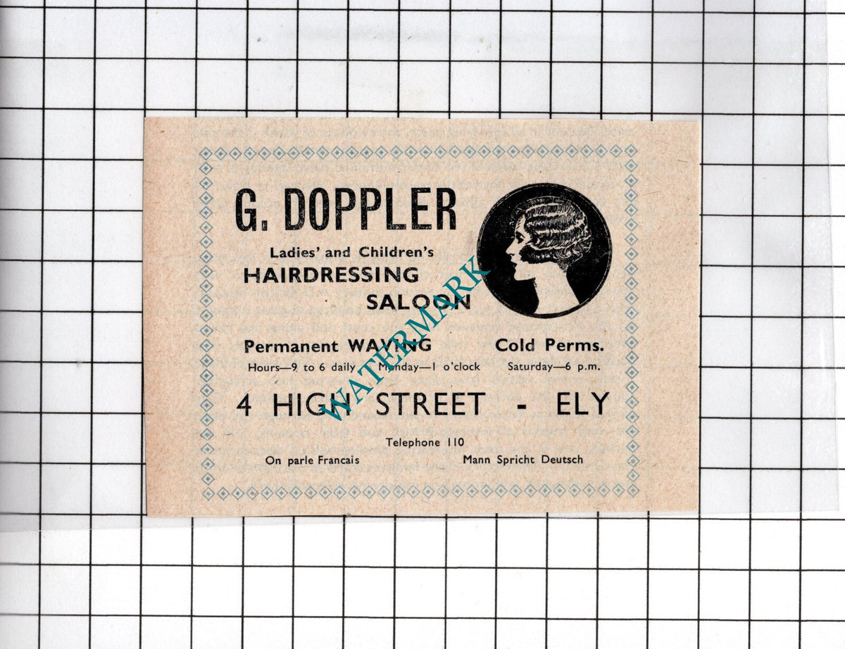 G Doppler Hairdressers Ely Cambridgeshire - 1949 Small Advert