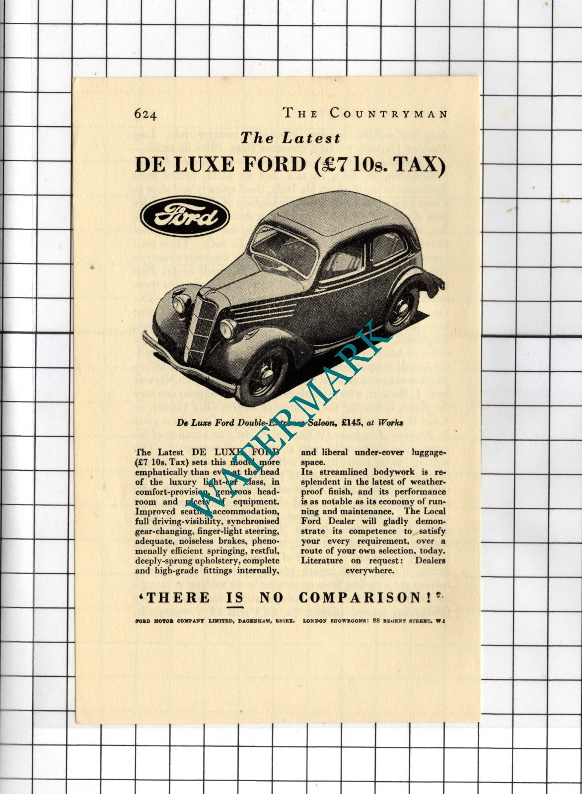 De Luxe Ford Car - 1936 Small Advert