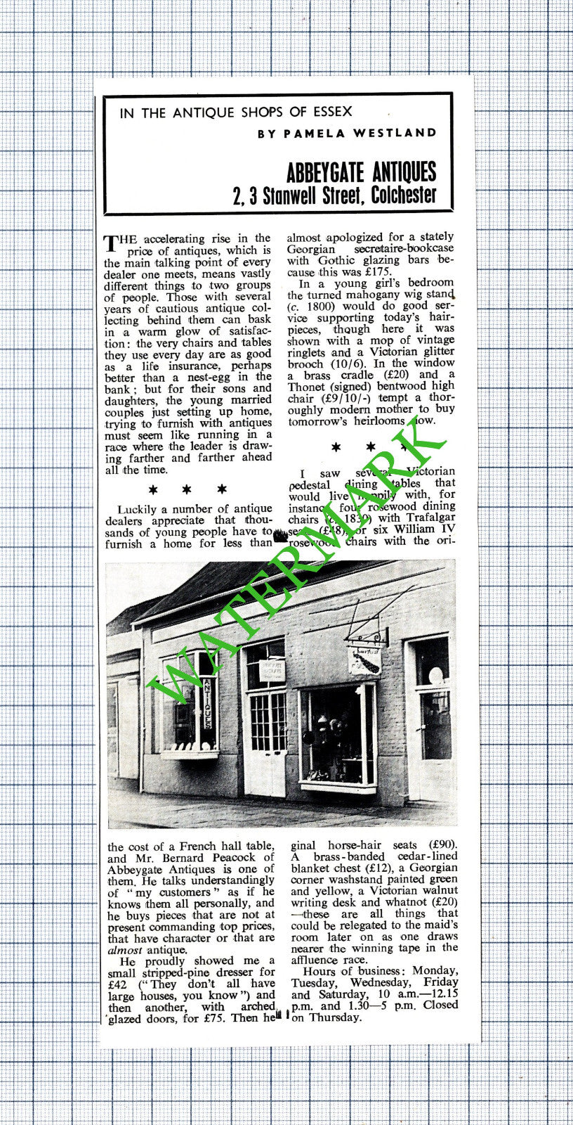 Bernard Peacock Abbeygate Antiques Colchester Essex - 1969 Cutting / Print