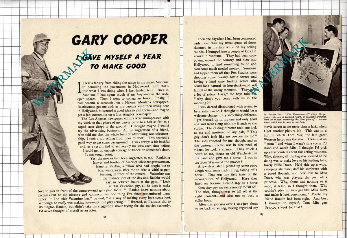 Gary Cooper Actor - c.1948 Article