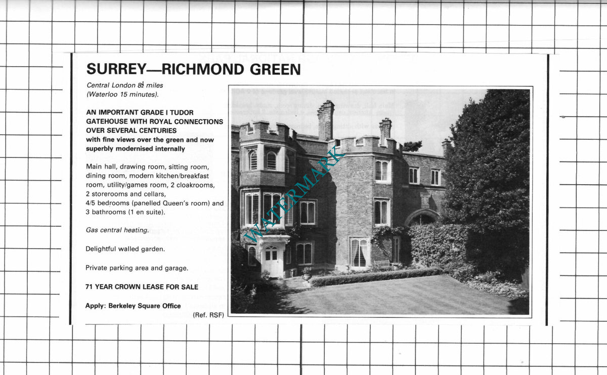 Richmond Green Surrey House Sale Advert - 1980 Clipping / Print