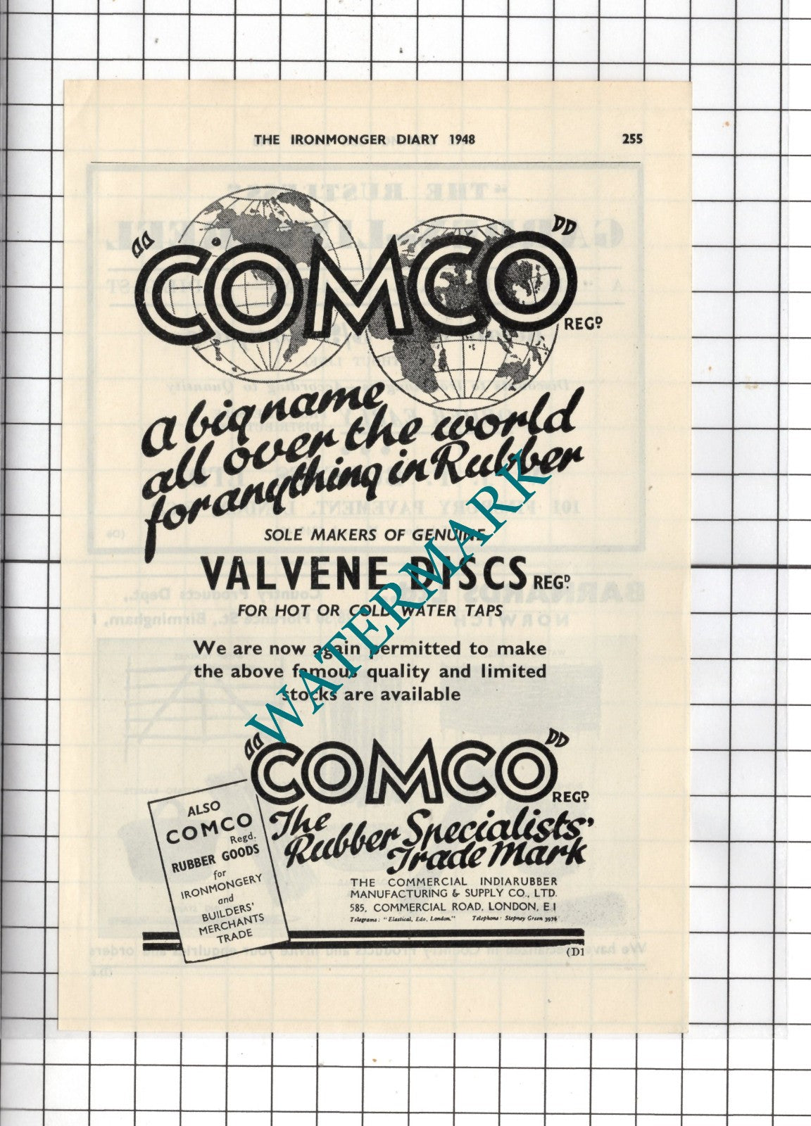 Comco Rubber The Commercial Indiarubber Manufacturing Co Ltd - 1948 Small Advert