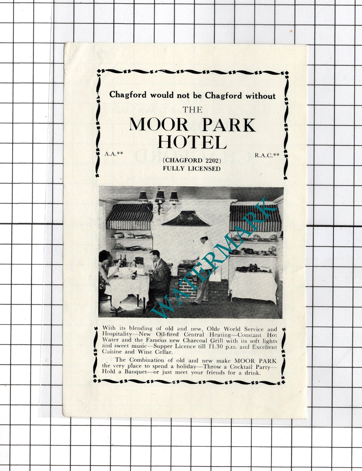 Moor Park Hotel Chagford Devon - c.1940s Small Advert