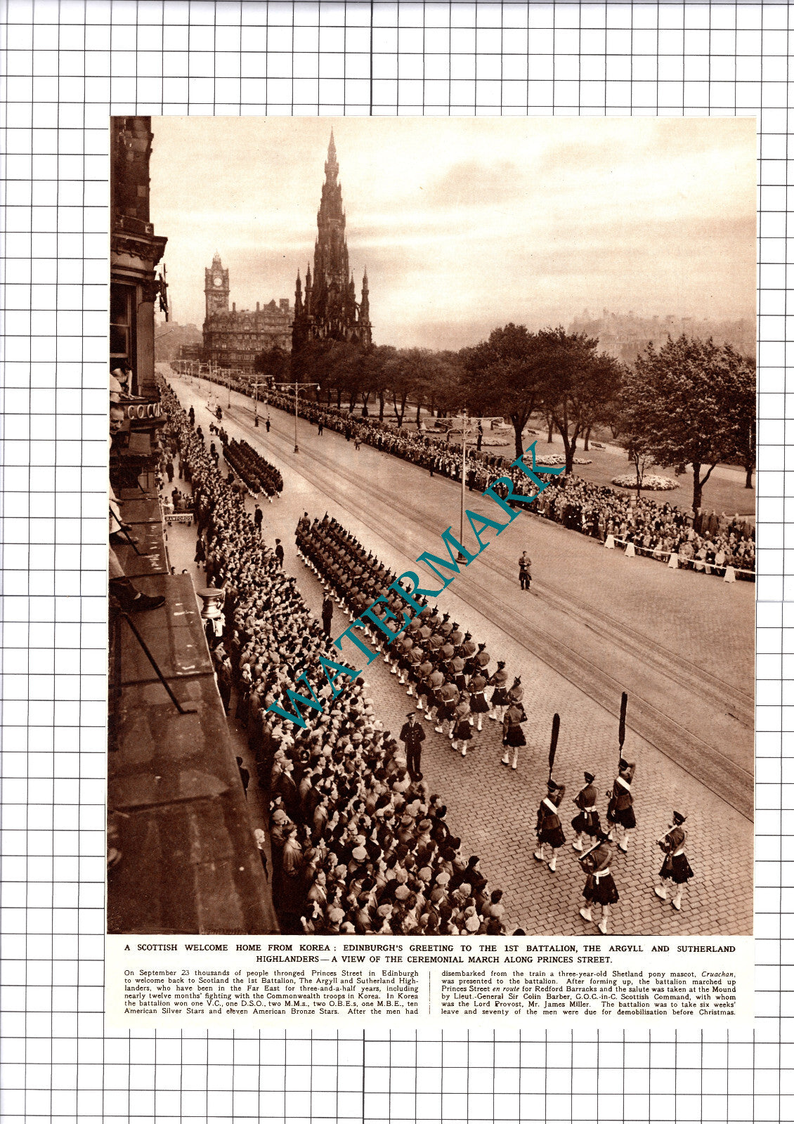 1st Battalion The Argyll And Sutherland Highlanders Korea - 1952 Cutting / Print