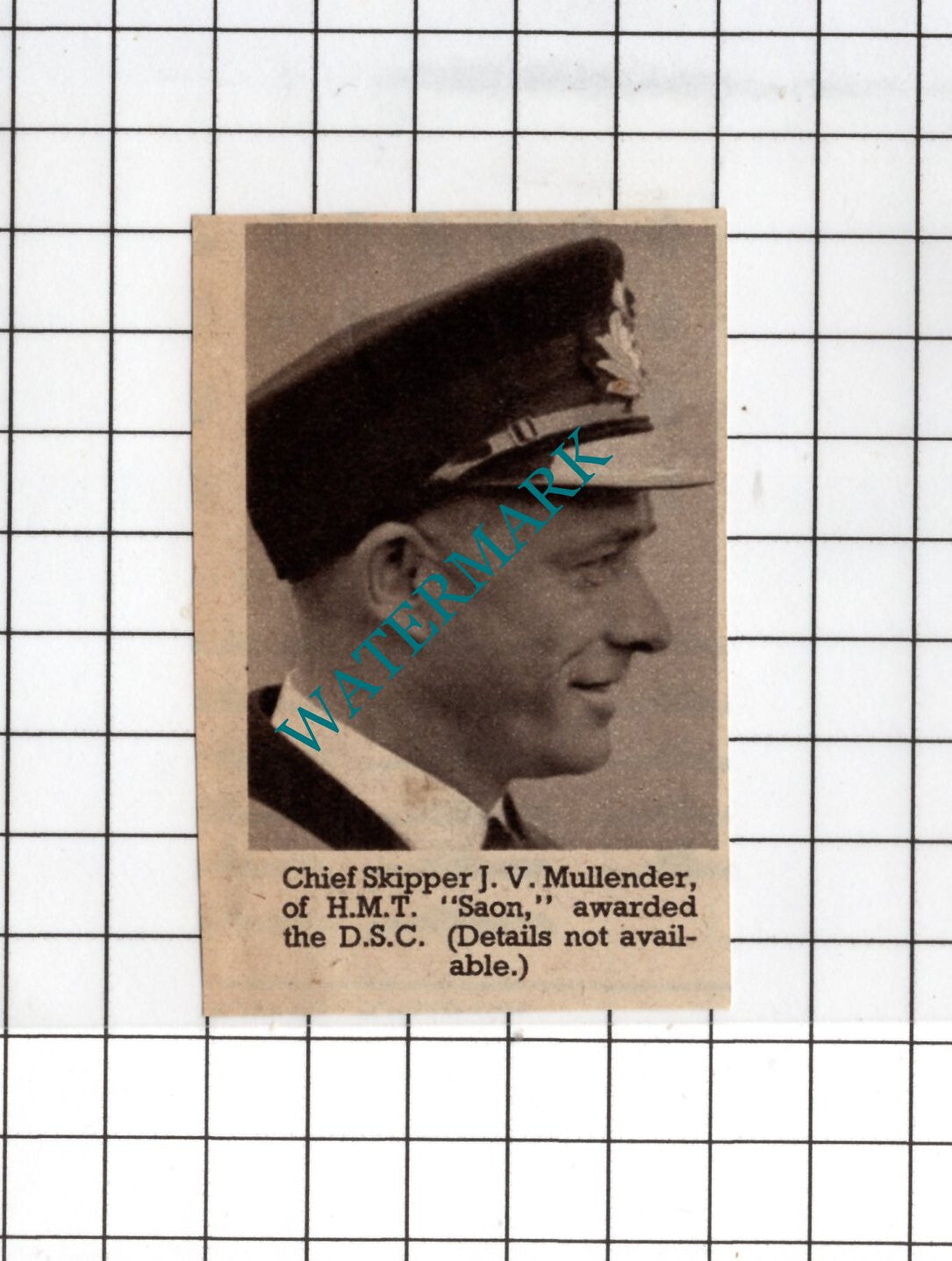 Chief Skipper J V Mullender HMT SAON WW2 - 1940 SMALL News Clipping