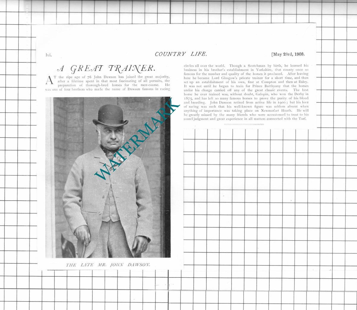 John Dawson Horse Trainer Obituary - 1903 Clipping / Print