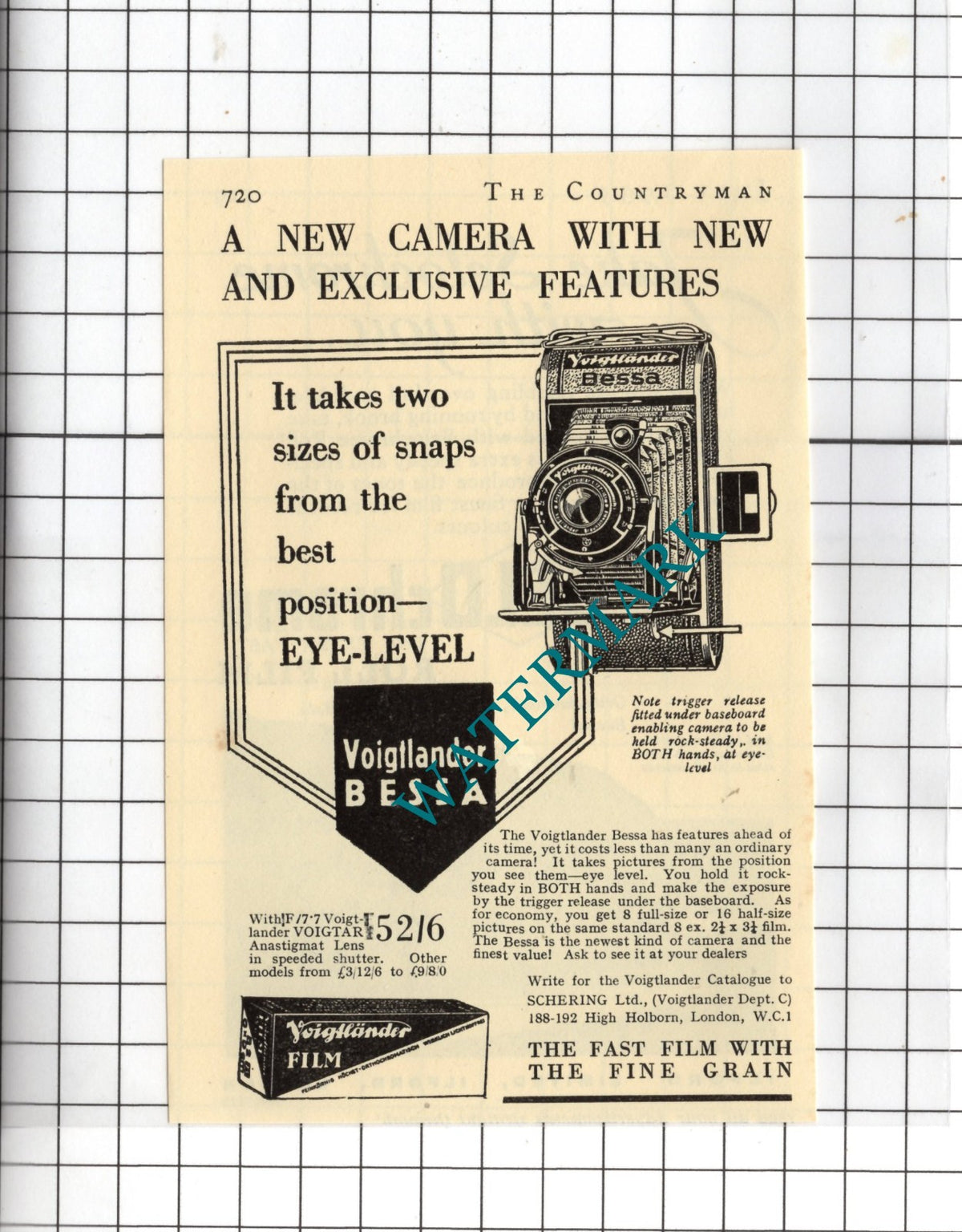 Voigtlander Bessa Camera SMALL ADVERT - 1935