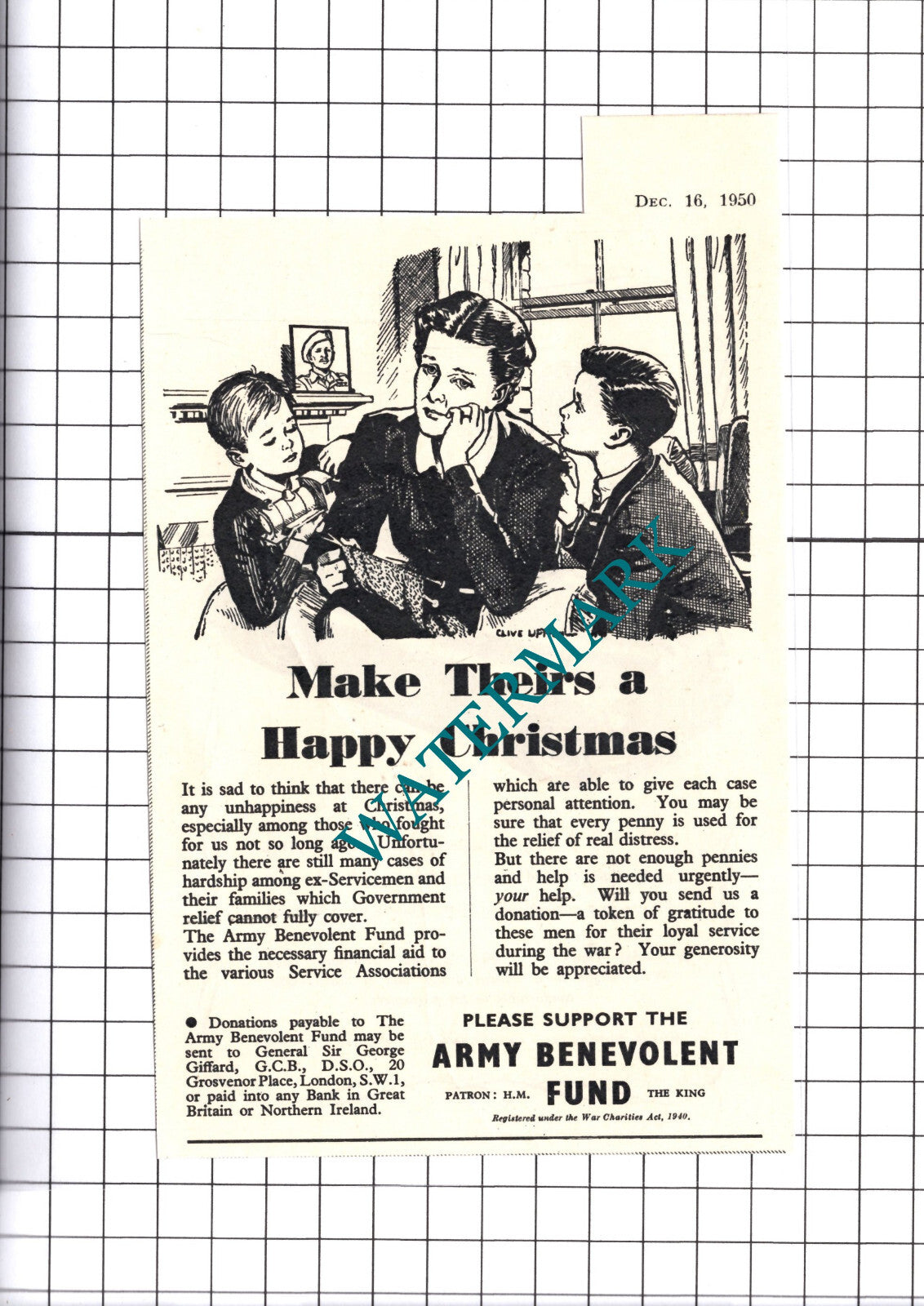 Army Benevolent Fund Small ADVERT - 1950 Cutting / Print