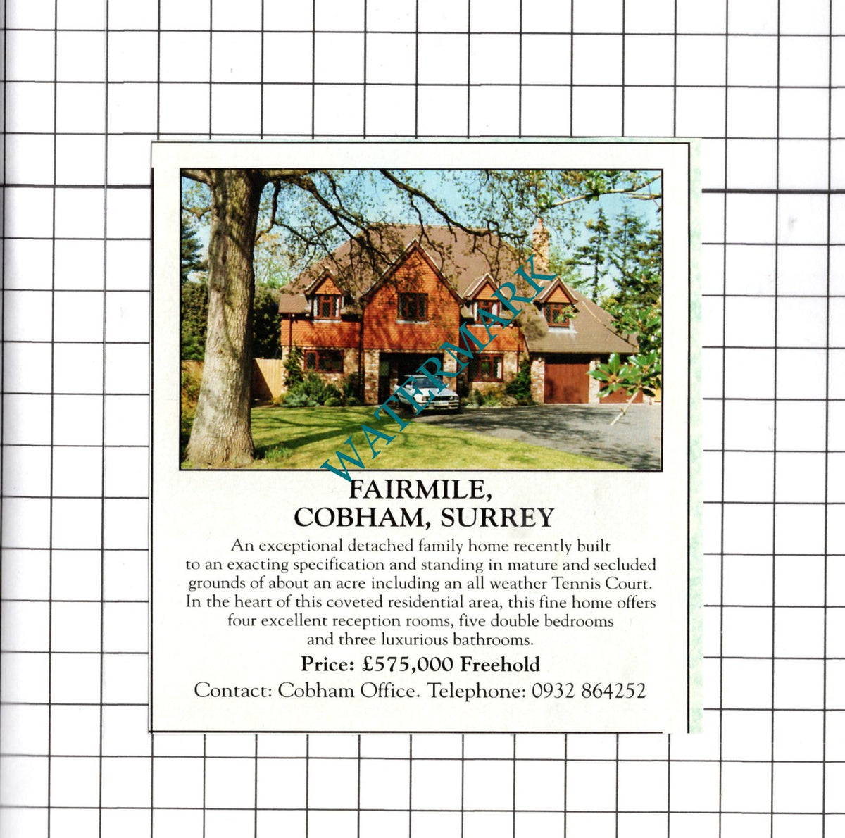 Fairmile Cobham Surrey House Sale Advert - 1991 Cutting