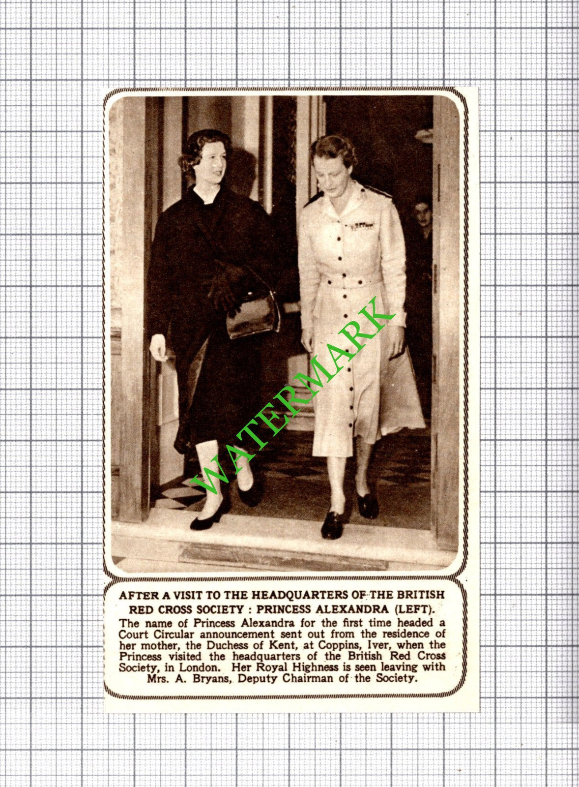 British Red Cross Society Mrs A Bryans Princess Alexandra - 1954 Small Cutting