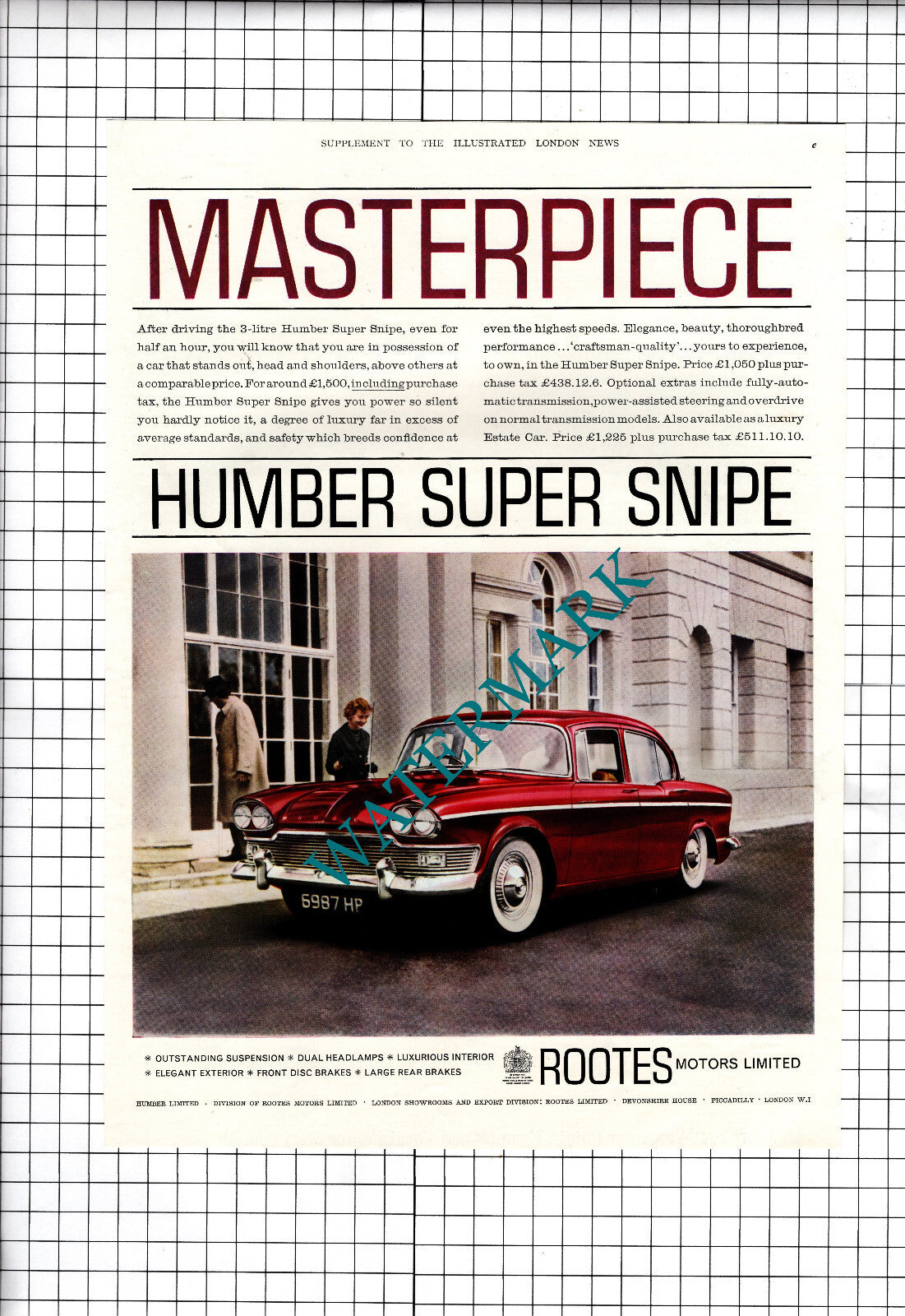 Humber Super Snipe Car Advert - c.1960 Cutting