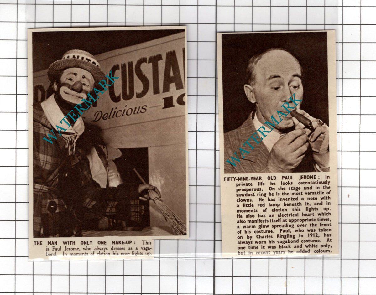 Paul Jerome Circus Clown - 1950 Two-Part Cutting