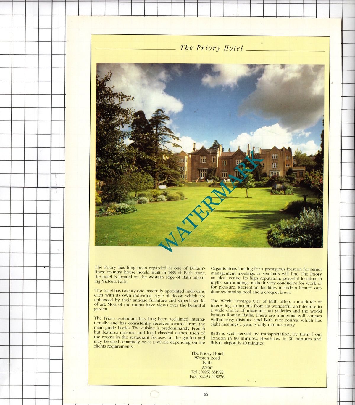 The Priory Hotel Bath Avon Advert - 1995 Cutting