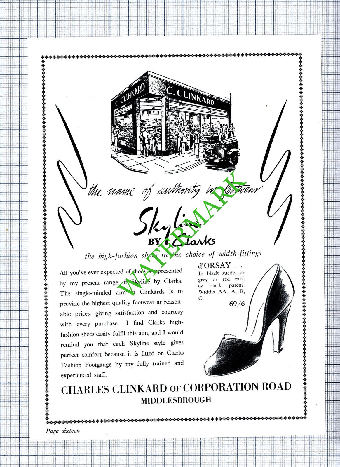 Charles Clinkard Middlesbrough Skyline Clarks Advert - 1953 Cutting