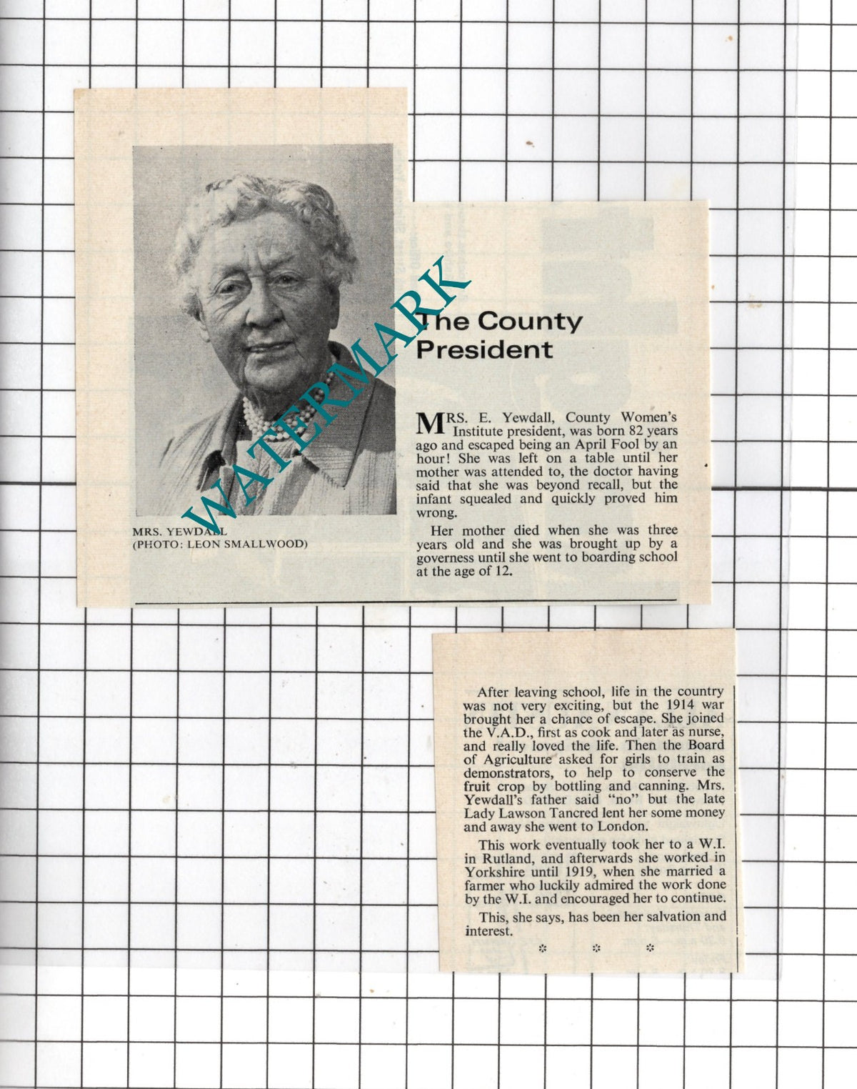 Mrs E Yewdell Yorkshire Two-Part Small Cutting - 1974