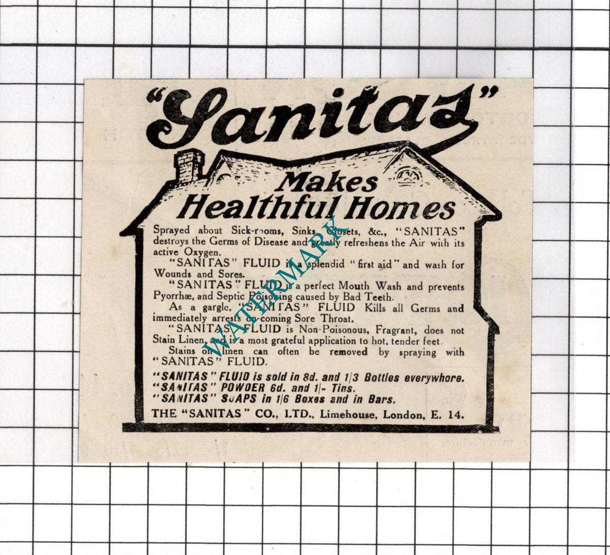 The Sanitas Co Ltd Limehouse London - 1918 Small Advert