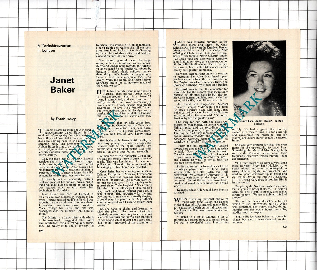 Janet Baker Singer Hatfield Yorkshire - 1973 Small Article